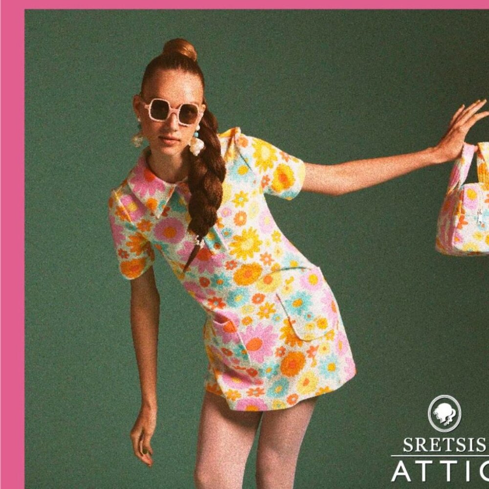 Sretsis white and multi-coloured terry cloth  floral dress size US 4